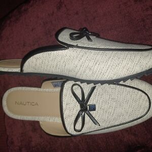 Nautica Black and Cream Flats with Bow Accents